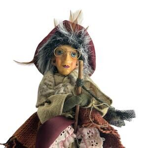 Witches of Pendle Trial witch doll On Broom gothic Feathers fantasy decor figure
